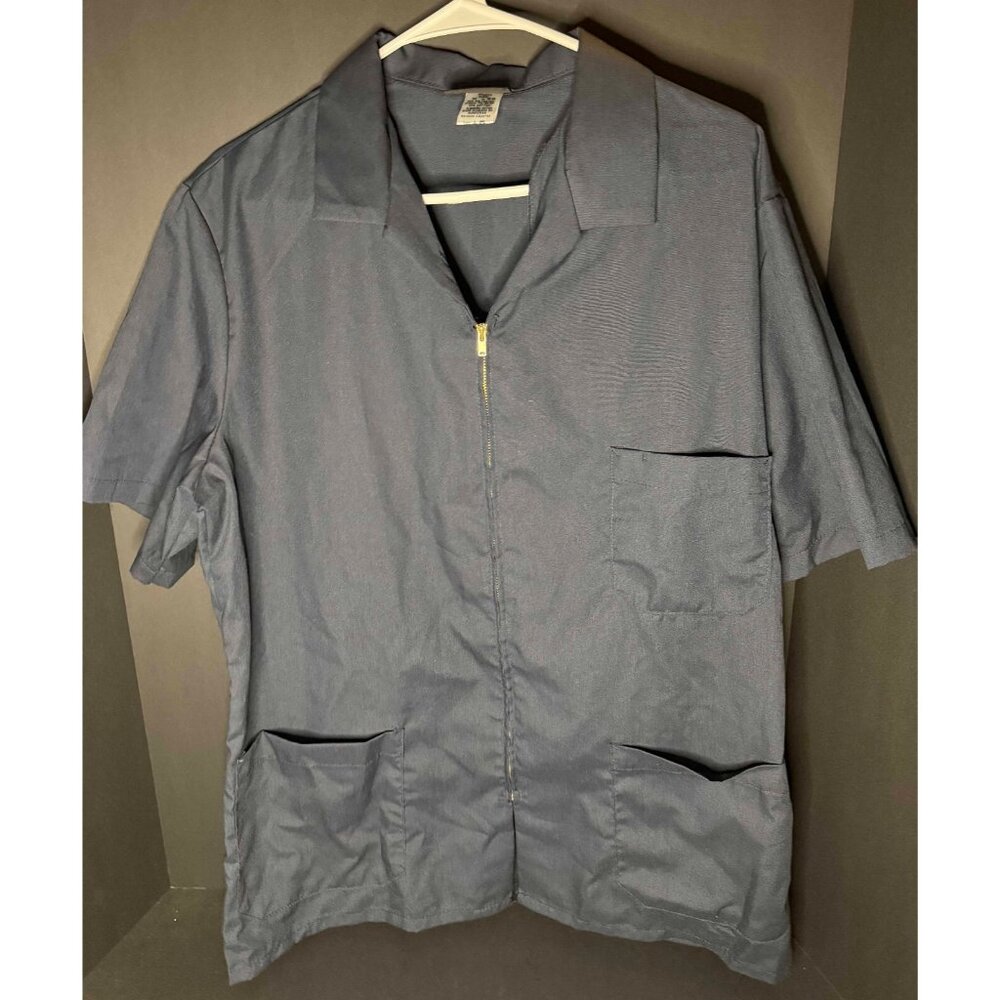 Red Kap Short Sleeve Work Shirt Mens M Navy Pockets Zip